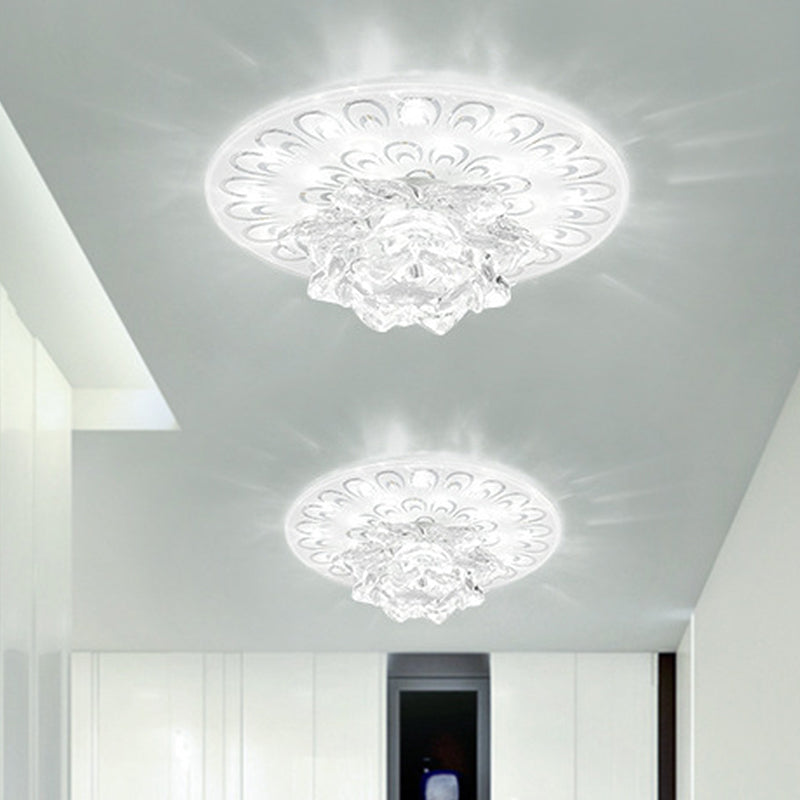 Modern Crystal White Flower LED Ceiling Light - Warm/White Flushmount