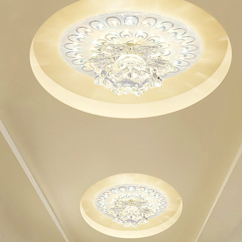 Modern Crystal White Flower LED Ceiling Light - Warm/White Flushmount