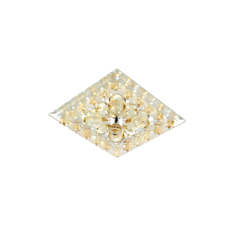 Contemporary Amber Crystal LED Flush Light for Hallway with Warm/White Light