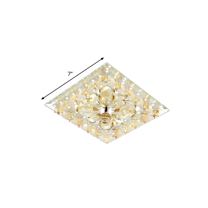 Contemporary Amber Crystal LED Flush Light for Hallway with Warm/White Light