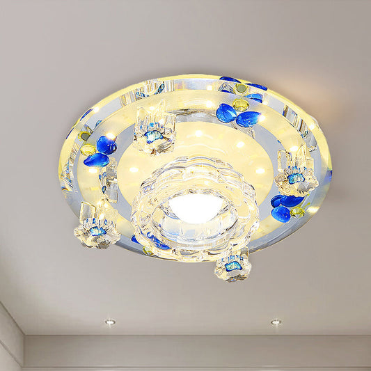 Butterfly LED Flush Mount Lamp - Blue/Amber Crystal Ceiling Light