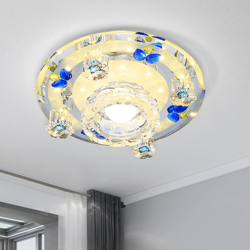 Butterfly LED Flush Mount Lamp - Blue/Amber Crystal Ceiling Light