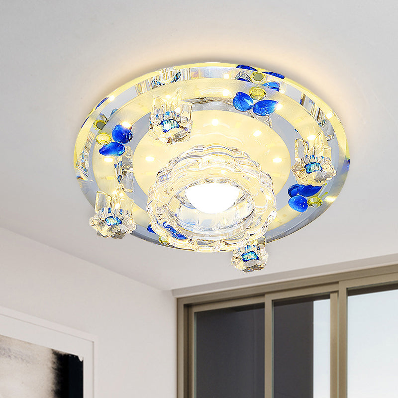 Butterfly LED Flush Mount Lamp - Blue/Amber Crystal Ceiling Light
