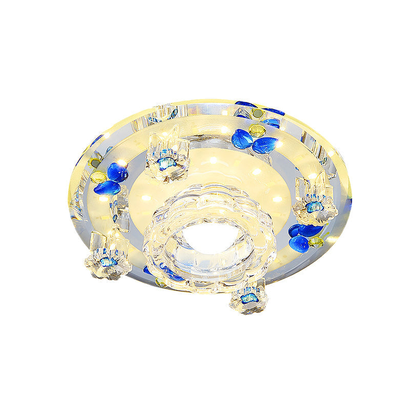 Butterfly LED Flush Mount Lamp - Blue/Amber Crystal Ceiling Light