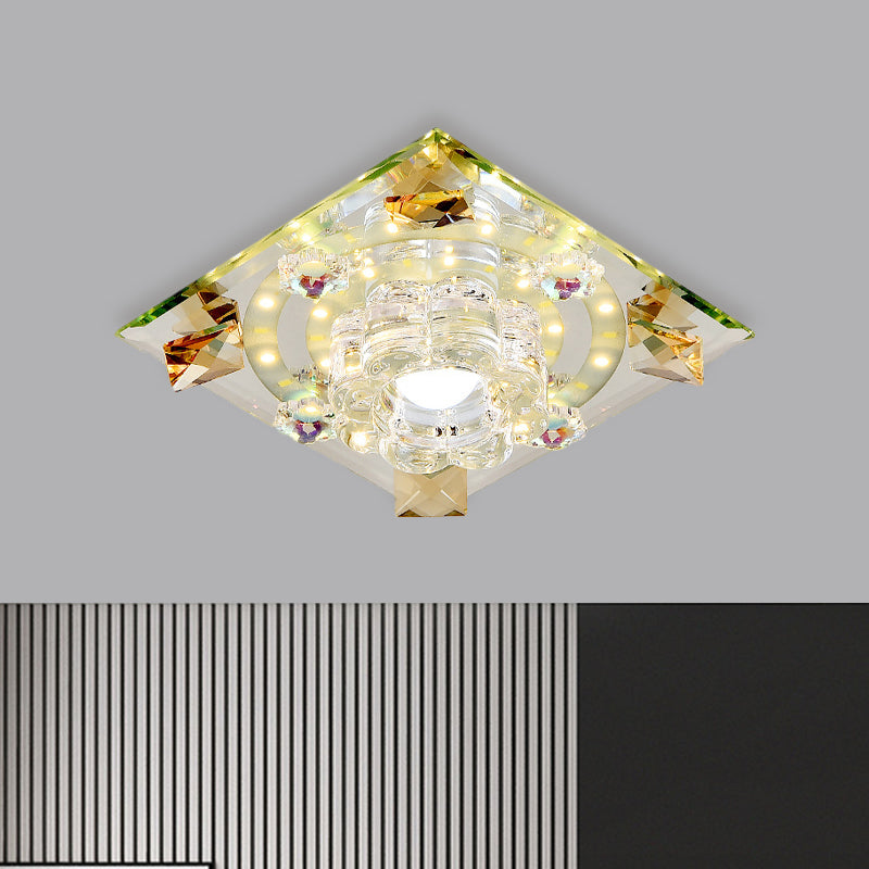 Modern Crystal LED Flush-Mount Light Fixture: Purple Butterfly/Amber Gem Ceiling Lamp