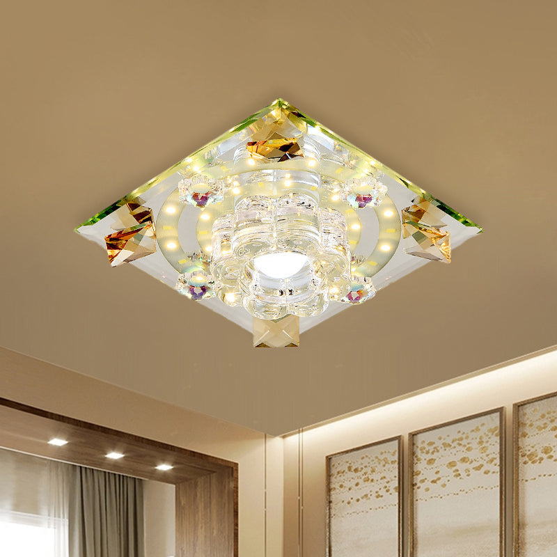Modern Crystal LED Flush-Mount Light Fixture: Purple Butterfly/Amber Gem Ceiling Lamp