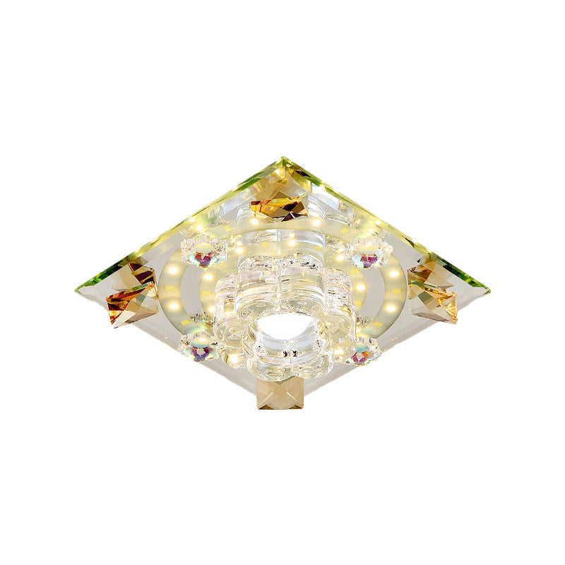 Modern Crystal LED Flush-Mount Light Fixture: Purple Butterfly/Amber Gem Ceiling Lamp