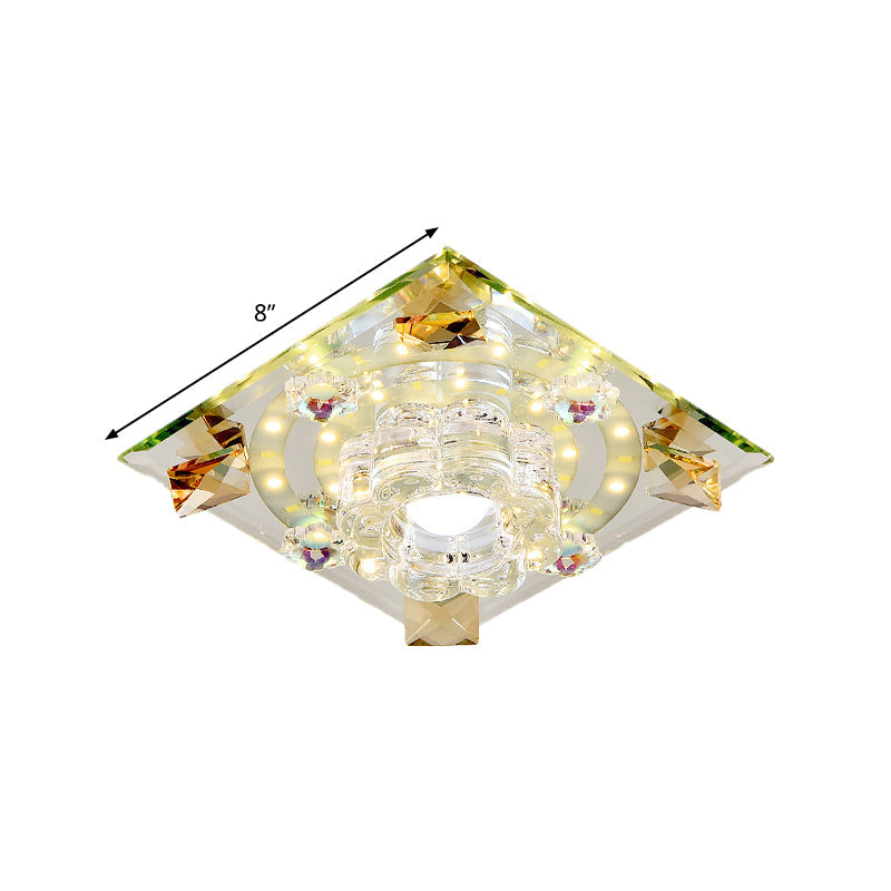 Modern Crystal LED Flush-Mount Light Fixture: Purple Butterfly/Amber Gem Ceiling Lamp