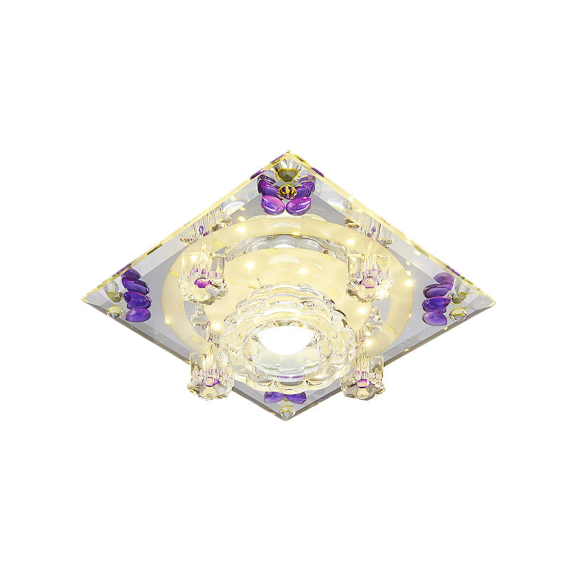 Modern Crystal LED Flush-Mount Light Fixture: Purple Butterfly/Amber Gem Ceiling Lamp