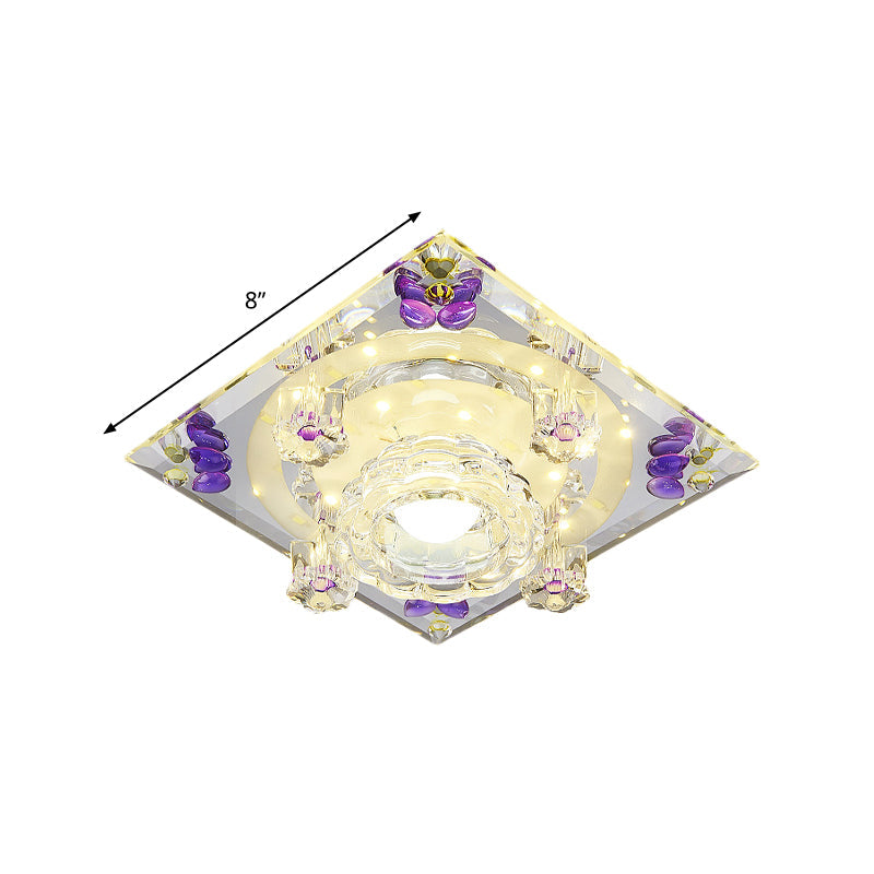 Modern Crystal LED Flush-Mount Light Fixture: Purple Butterfly/Amber Gem Ceiling Lamp
