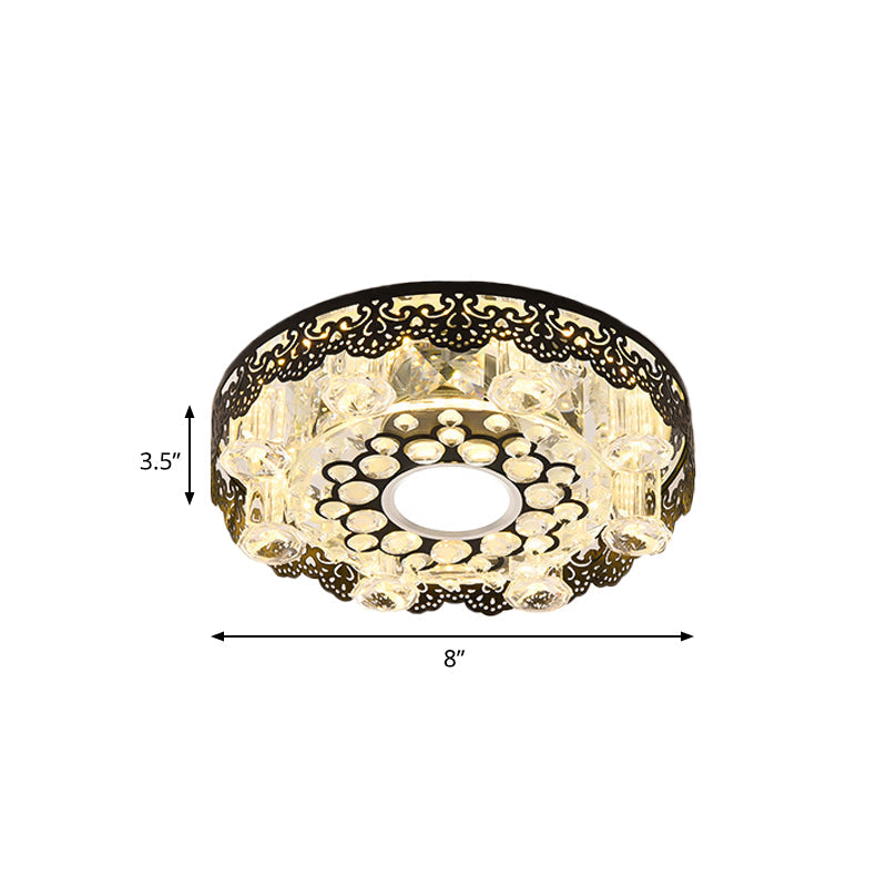 Black Crystal Floral-Trim LED Close-to-Ceiling Lamp - Contemporary Square/Round Design