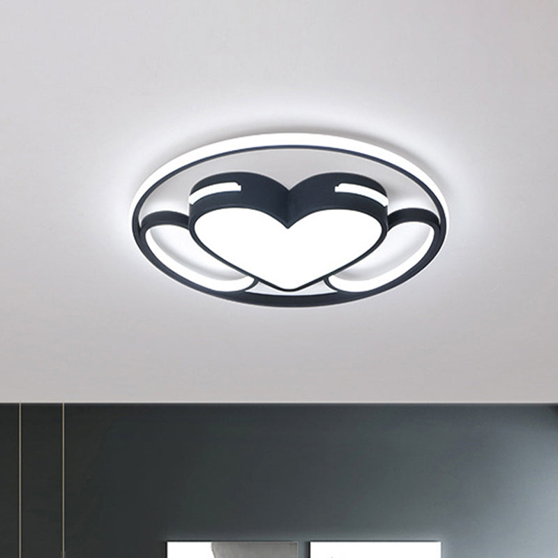 Modern Heart-Shaped LED Ceiling Fixture in Black and White with Warm/White Light
