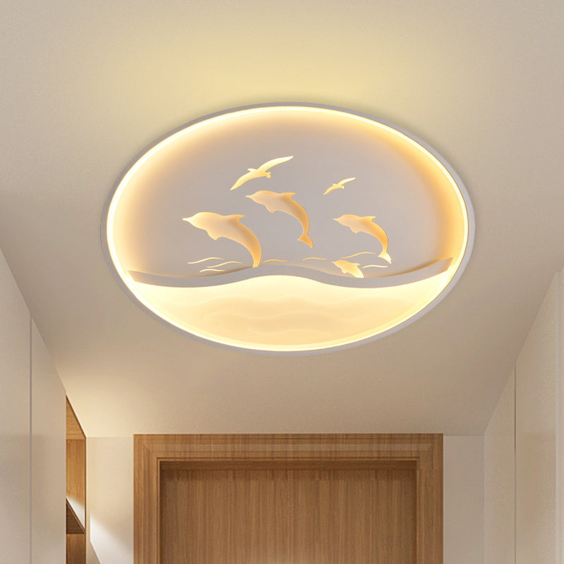 Plafonnier LED en acrylique nordique pour chambre d'enfant - Cercle d'aventure des dauphins avec montage encastré à LED (lumière blanche/chaude)