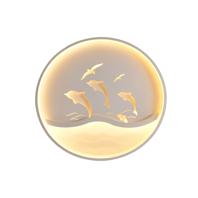 Plafonnier LED en acrylique nordique pour chambre d'enfant - Cercle d'aventure des dauphins avec montage encastré à LED (lumière blanche/chaude)