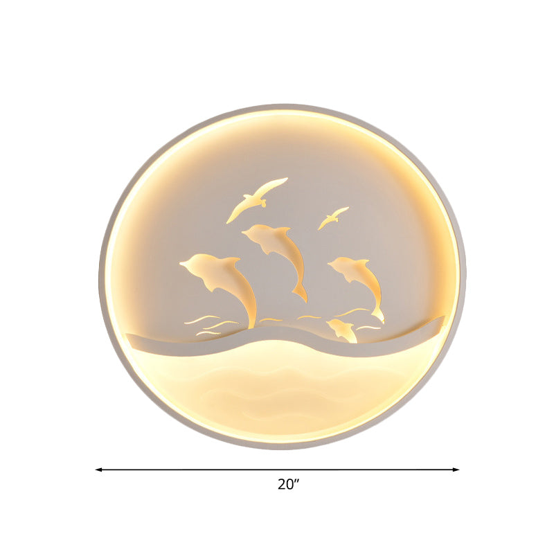 Plafonnier LED en acrylique nordique pour chambre d'enfant - Cercle d'aventure des dauphins avec montage encastré à LED (lumière blanche/chaude)