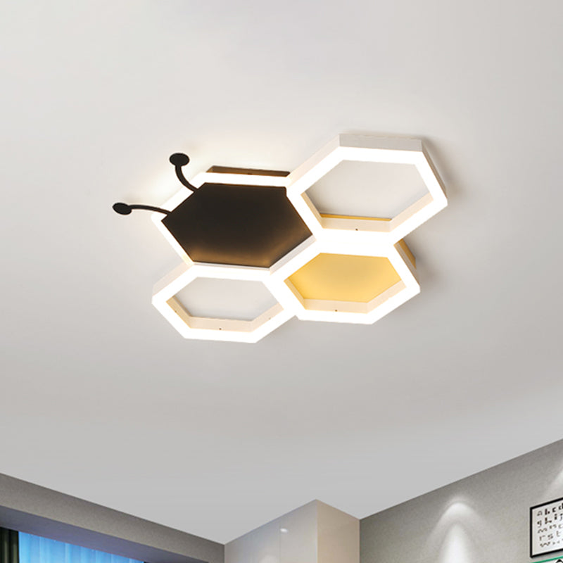 Baby Room Ceiling Light: Kids Honeycomb Iron LED Flushmount - Pink/Black, Warm/White Light