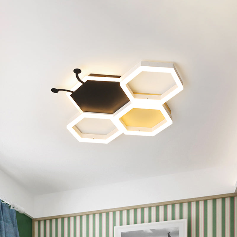 Baby Room Ceiling Light: Kids Honeycomb Iron LED Flushmount - Pink/Black, Warm/White Light