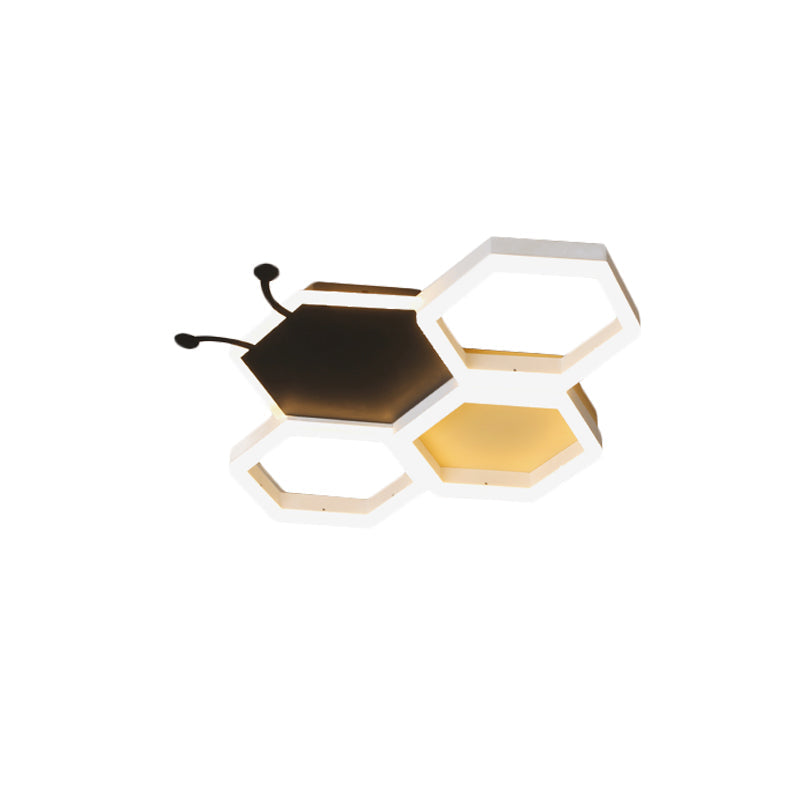 Baby Room Ceiling Light: Kids Honeycomb Iron LED Flushmount - Pink/Black, Warm/White Light