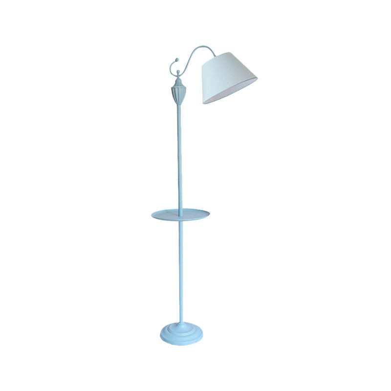 Truncated Cone Shade Floor Lamp In Macaron Fabric - Pink/Blue/Yellow | 1 Bulb Storage Tray Ideal For