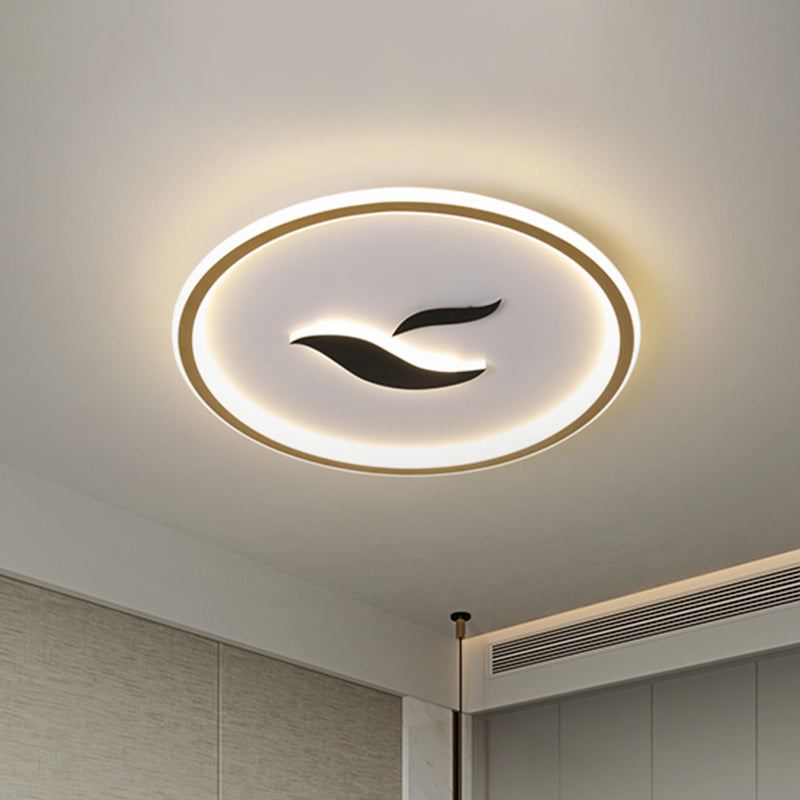 Black/Gold LED Flush Lamp with White/Warm Light and Minimalist Design for Bedroom