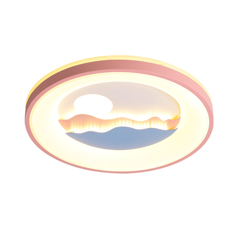 Sunset Round Acrylic Flush Light Fixture with Nordic LED Pink/Blue Flush Mount for Child's Bedroom