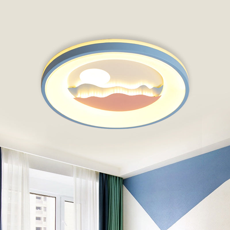 Sunset Round Acrylic Flush Light Fixture with Nordic LED Pink/Blue Flush Mount for Child's Bedroom