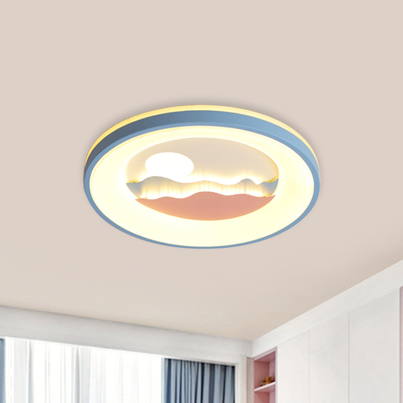 Sunset Round Acrylic Flush Light Fixture with Nordic LED Pink/Blue Flush Mount for Child's Bedroom