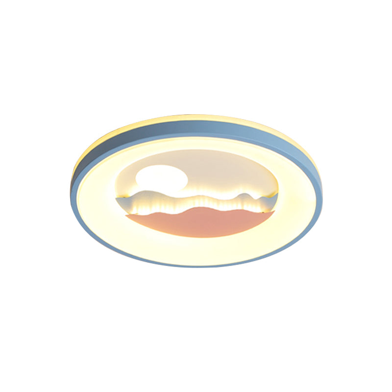 Sunset Round Acrylic Flush Light Fixture with Nordic LED Pink/Blue Flush Mount for Child's Bedroom