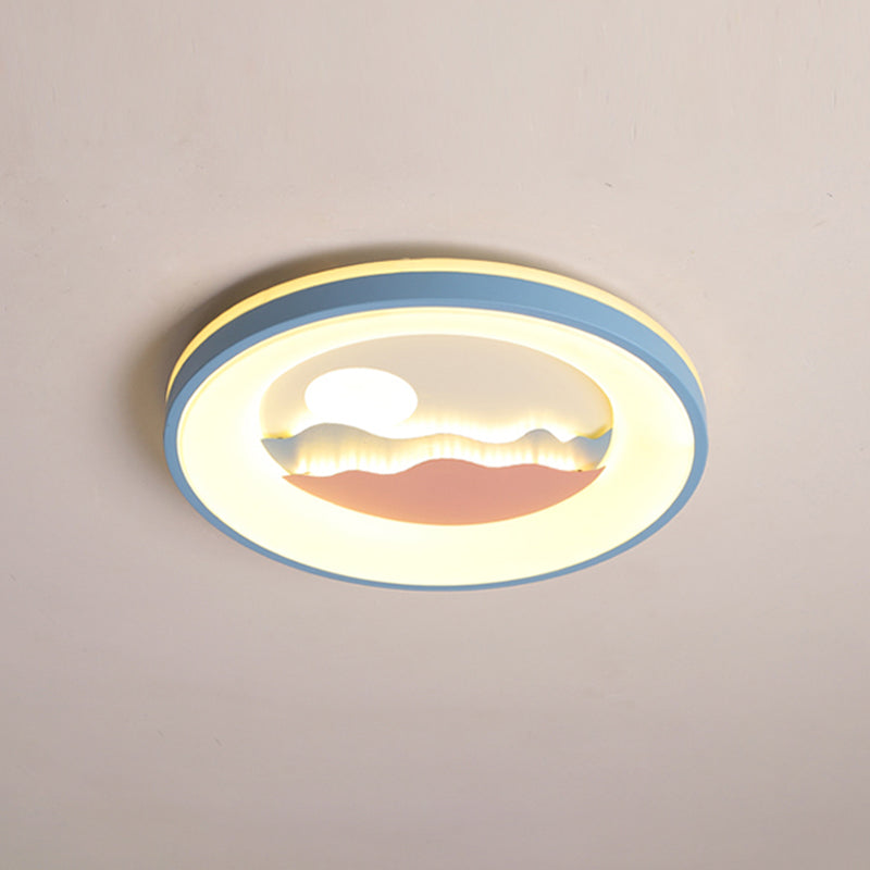 Sunset Round Acrylic Flush Light Fixture with Nordic LED Pink/Blue Flush Mount for Child's Bedroom
