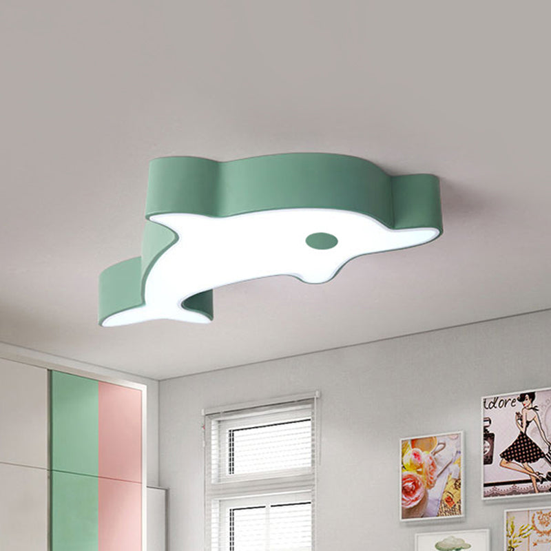 LED Bedroom Ceiling Flush Mount Dolphin Acrylic Shade Light in Cartoon Grey/Blue/Green Finish