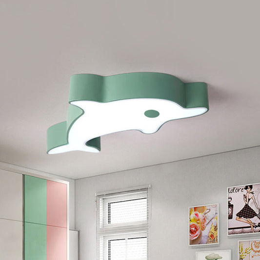 LED Bedroom Ceiling Flush Mount Dolphin Acrylic Shade Light in Cartoon Grey/Blue/Green Finish