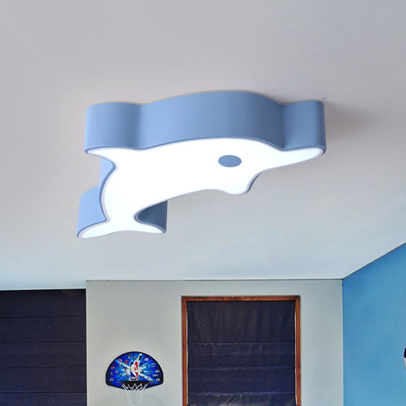 LED Bedroom Ceiling Flush Mount Dolphin Acrylic Shade Light in Cartoon Grey/Blue/Green Finish
