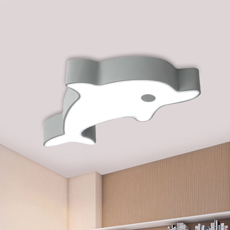 LED Bedroom Ceiling Flush Mount Dolphin Acrylic Shade Light in Cartoon Grey/Blue/Green Finish