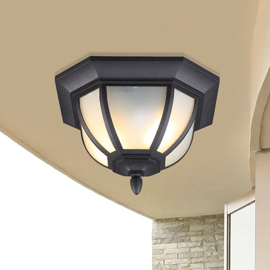 Octagon Flush Mount Ceiling Light Fixture - Classic Black Finish with Frosted Glass