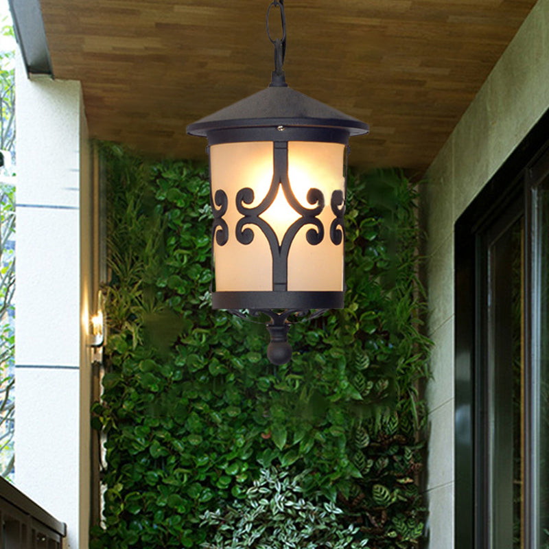 Glass Coffee Pendant Lantern: Clear/White 1 Bulb Countryside Balcony Lighting Fixture