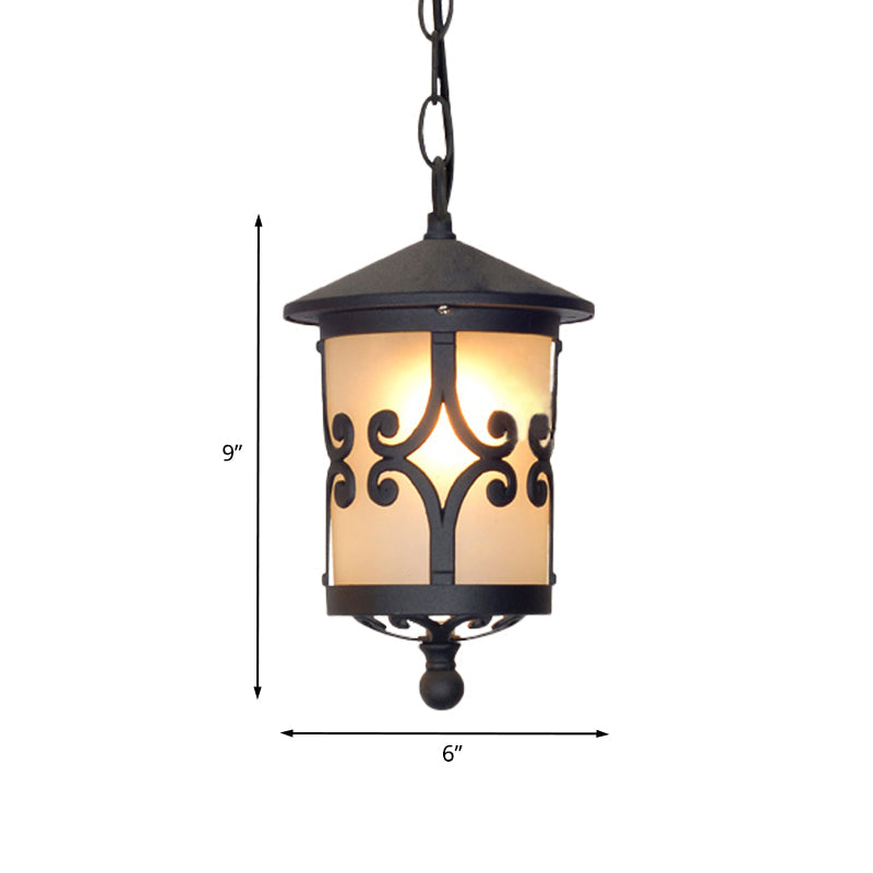Glass Coffee Pendant Lantern: Clear/White 1 Bulb Countryside Balcony Lighting Fixture