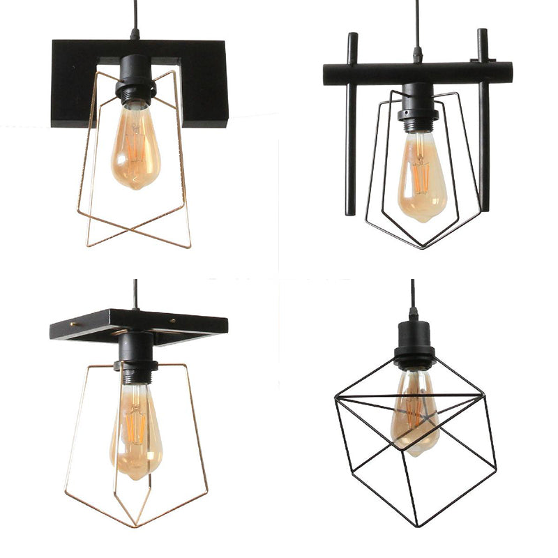 Suspension en métal avec cage - Style ferme - 1 lampe - Noir