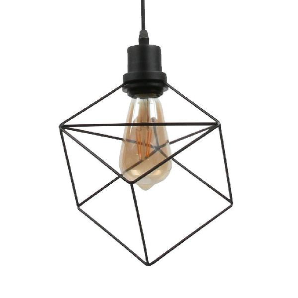 Suspension en métal avec cage - Style ferme - 1 lampe - Noir