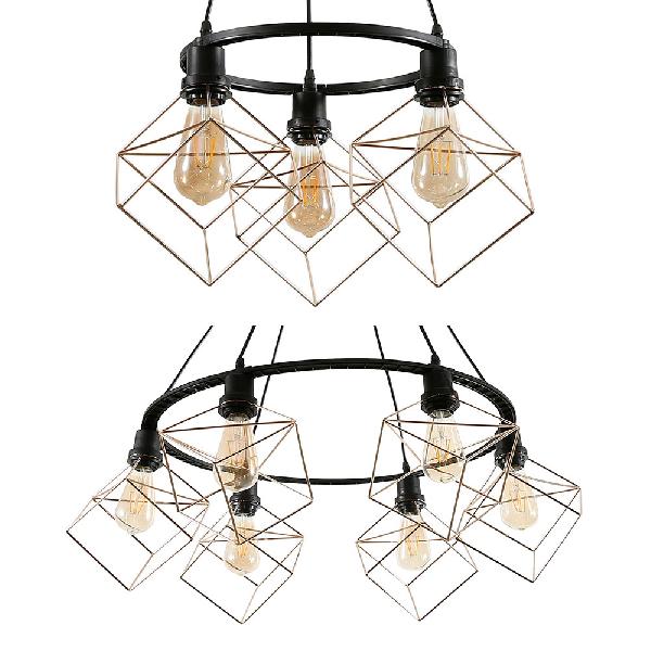 Luminaire suspendu industriel en fer carré pour restaurant - 3/6 lumières - Lampe suspendue dorée