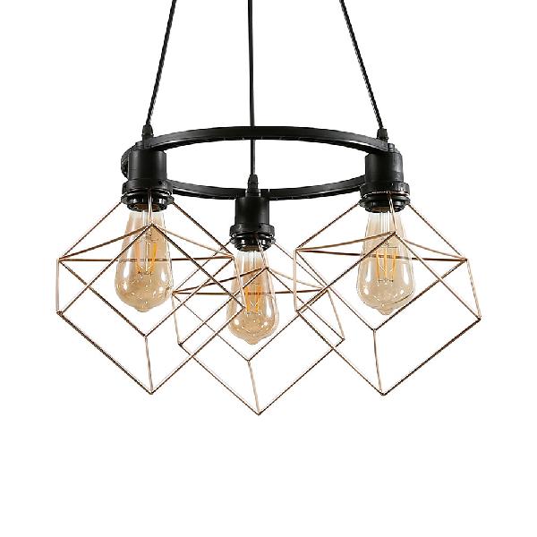 Luminaire suspendu industriel en fer carré pour restaurant - 3/6 lumières - Lampe suspendue dorée