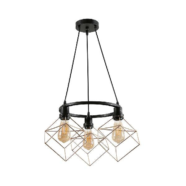 Luminaire suspendu industriel en fer carré pour restaurant - 3/6 lumières - Lampe suspendue dorée