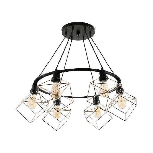 Luminaire suspendu industriel en fer carré pour restaurant - 3/6 lumières - Lampe suspendue dorée
