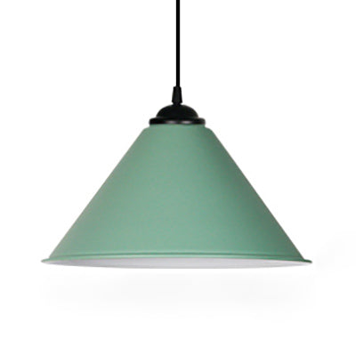 Retro Style Metal Cone Shade Ceiling Light - Black/Gray/White - 1 Light - Bedroom Hanging Lamp - 12"/16" Diameter