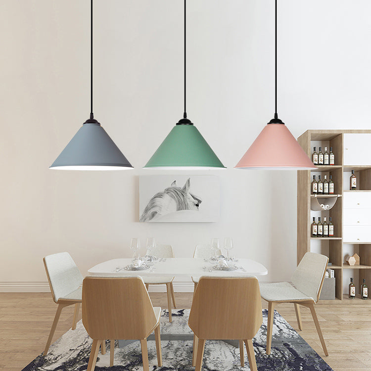 Retro Style Metal Cone Shade Ceiling Light - Black/Gray/White - 1 Light - Bedroom Hanging Lamp - 12"/16" Diameter