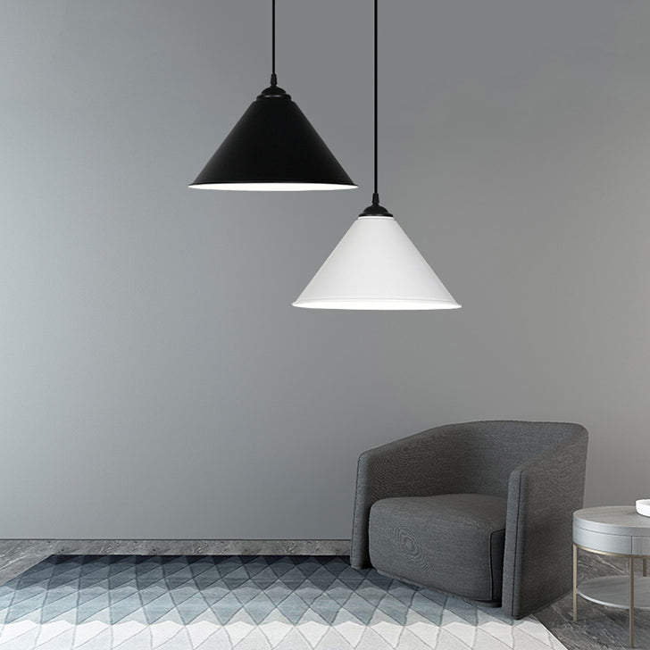 Retro Style Metal Cone Shade Ceiling Light - Black/Gray/White - 1 Light - Bedroom Hanging Lamp - 12"/16" Diameter