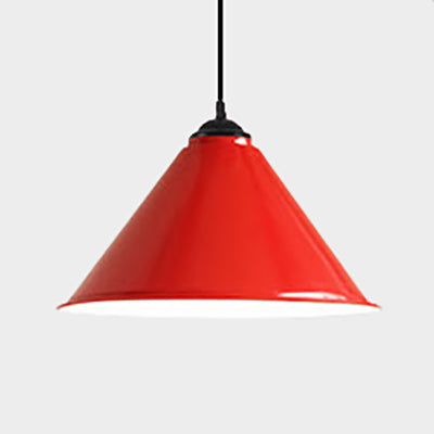 Retro Style Metal Cone Shade Ceiling Light - Black/Gray/White - 1 Light - Bedroom Hanging Lamp - 12"/16" Diameter