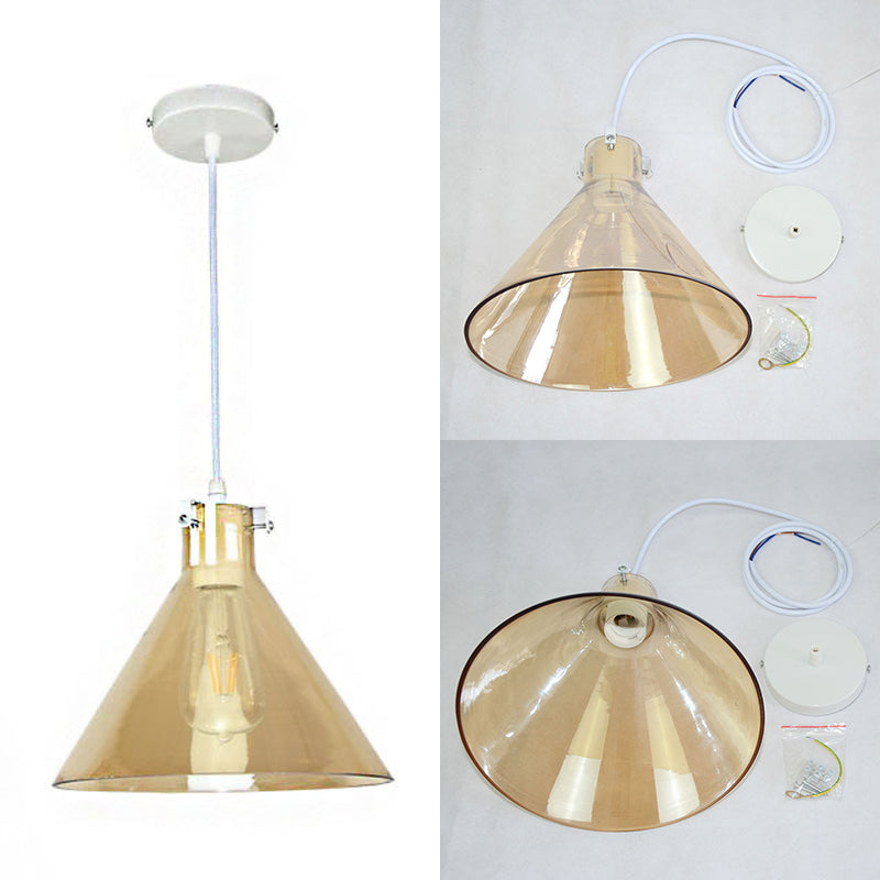1-Light Cone Pendant Lighting In Factory Black With Yellow Clear Or Smoked Glass - Hanging Light