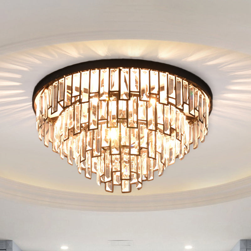 Vintage Black 4/6-Bulb Tiered Tapered Flush Chandelier - Crystal Mount Ceiling Light Fixture 6 /