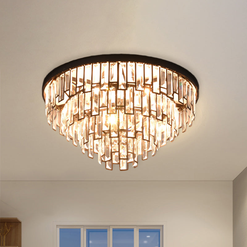 Vintage Black 4/6-Bulb Tiered Tapered Flush Chandelier - Crystal Mount Ceiling Light Fixture