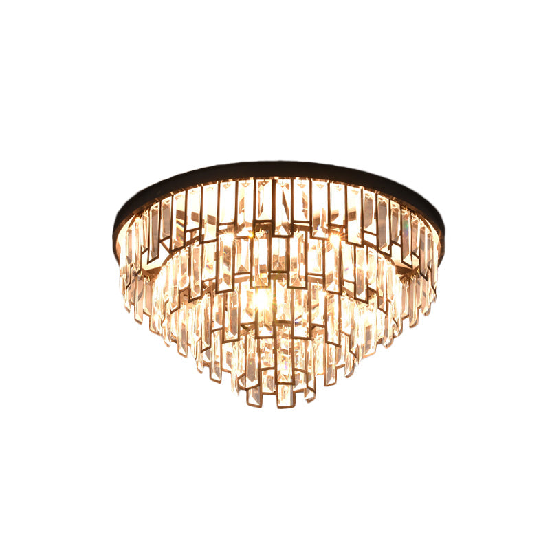 Vintage Black 4/6-Bulb Tiered Tapered Flush Chandelier - Crystal Mount Ceiling Light Fixture